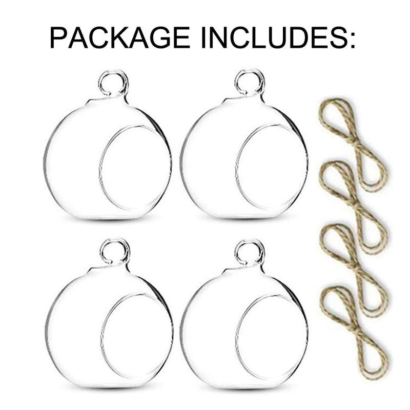 NUPTIO 4 Pcs Hanging Glass Terrarium Plants, 4" Diam Globe Planter Terrariums for Succulent - Image 4